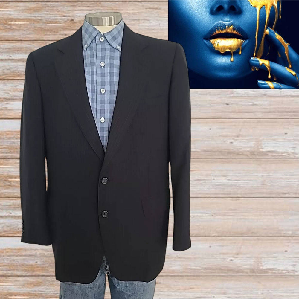 Vintage Cricketeer Sport Coat Blazer Suit Jacket Tweed Wool‎ Black Striped Sz 42